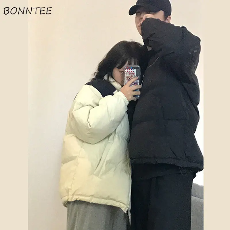 Parkas Women Winter New Korean Style Loose Casual Couples Outwear Warm Pockets Soft Fashion Mujer Simple Panelled All-match Ins