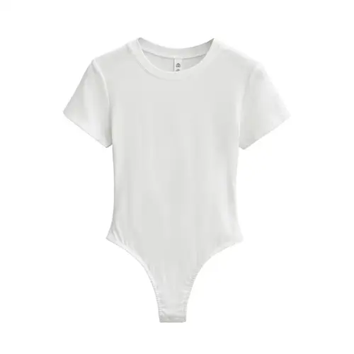 Imagen 2 del producto Body de manga corta con cuello redondo para mujer, monos básicos elásticos ajustados en 14 colores, verano