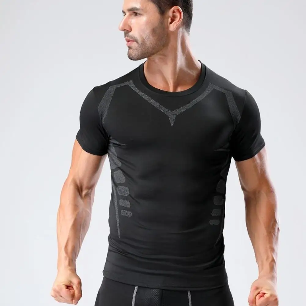 

Men`s Compression T Shirt Men Summer Sportswear Running Shirts Elastic Athletic Dry Sport Tee Quick Tops T-shirt Workout Gy H3k1