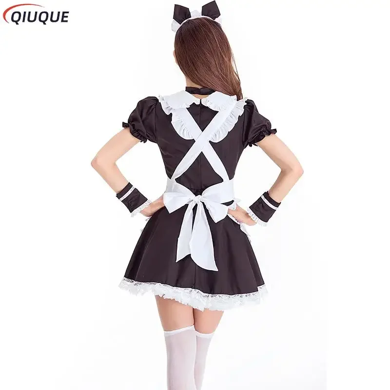 Schwarze Lolita Kleider Dienst mädchen süße Katze Cosplay Kostüm Frauen Anzug Schürze Kleid Halloween Kostüme