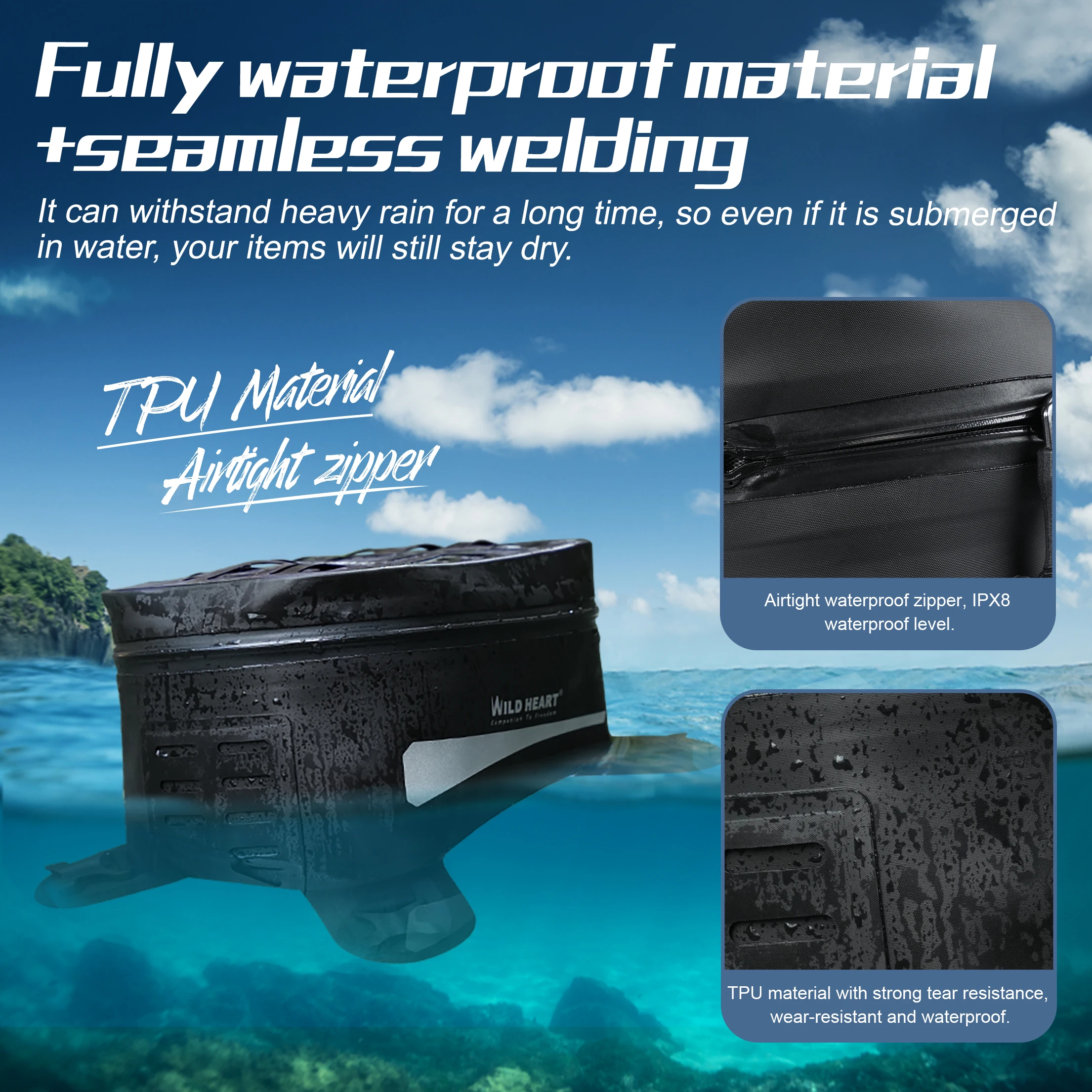 WILD HEART 3.5L Waterproof Motorbike Fuel Tank Bag Quick Release Universal Rider Bag Touring Equipment