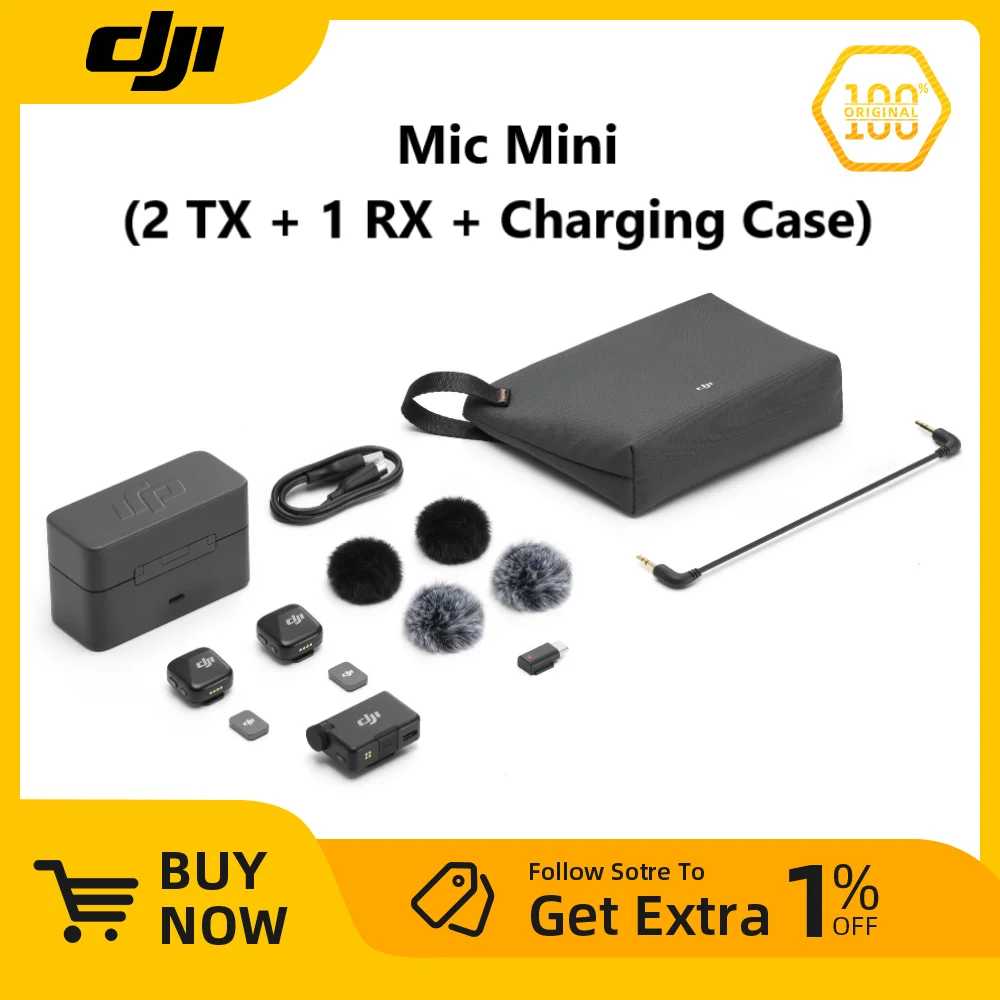 

DJI Mic Mini (2 TX + 1 RX + Charging Case) Active Noise Reduction＆Explosion-Proof Sound High-Quality Audio DJI Original