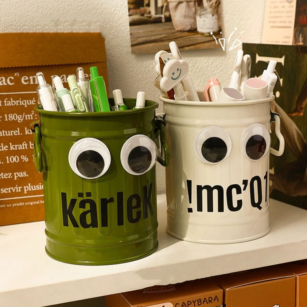 Creative Aesthetic Big Eyes Pen Holder Kawaii Cute Iron Pencil Holder Large-capacity Funny Storage Bucket Tabletop Storage