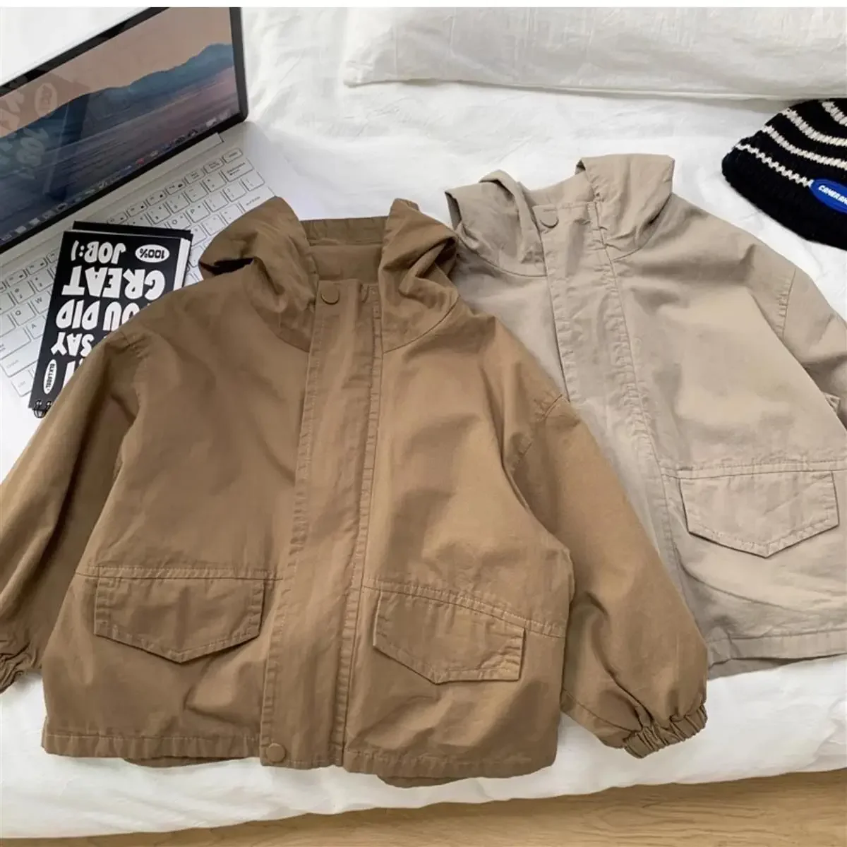 

Куртка на подкладке цвета хаки для мальчиков, детская джинсовая хлопковая толстовка на молнии, весна 2025, новый осенний повседневный плащ, одежда для мальчиков