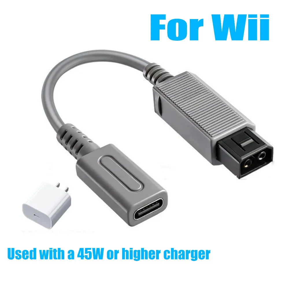Cable de alimentación para consola Nintendo Wii, Cable PD tipo C de 45W para controlador Wii, adaptador de carga, Cable convertidor USB C LED