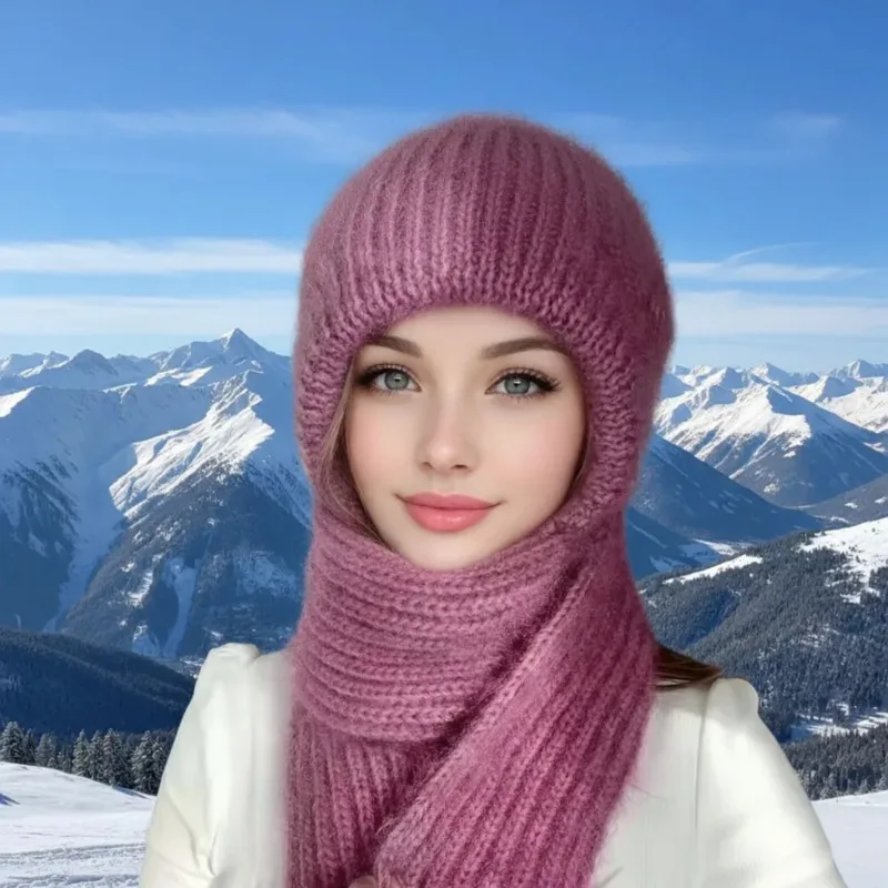1/3/5PCS Thickened Squirrel Fur Knitted Scarf Hat Winter Women's 2 in 1 Fleece Lined Snowproof Keep Warm Gift