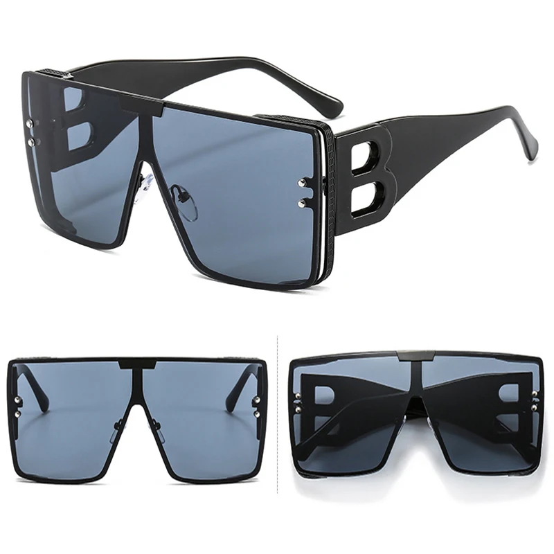 

New Punk Oversized Retro Square Fashion Glasses Luxury Large Metal Frame B Letters Eyewear Unisex Gradient Shades SunGlasses