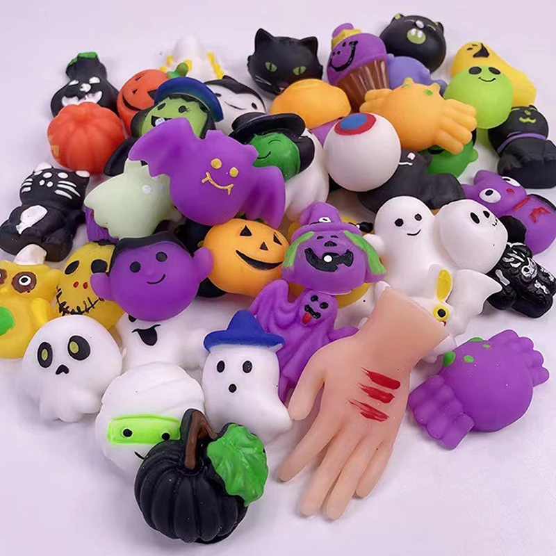 10PCS Halloween Series Pumpkin Ghost Squeeze Small Toys TPR Stress Relief Pinch Doll For Kids Halloween Party Decompression Toys