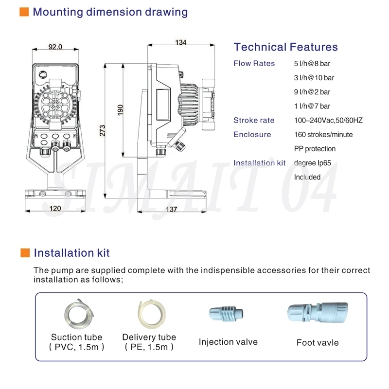 مضخة القياس الكيميائية لمعالجة المياه: نوع جرعات الأحماض/الكلور مع غشاء الملف اللولبي الإلكتروني #6