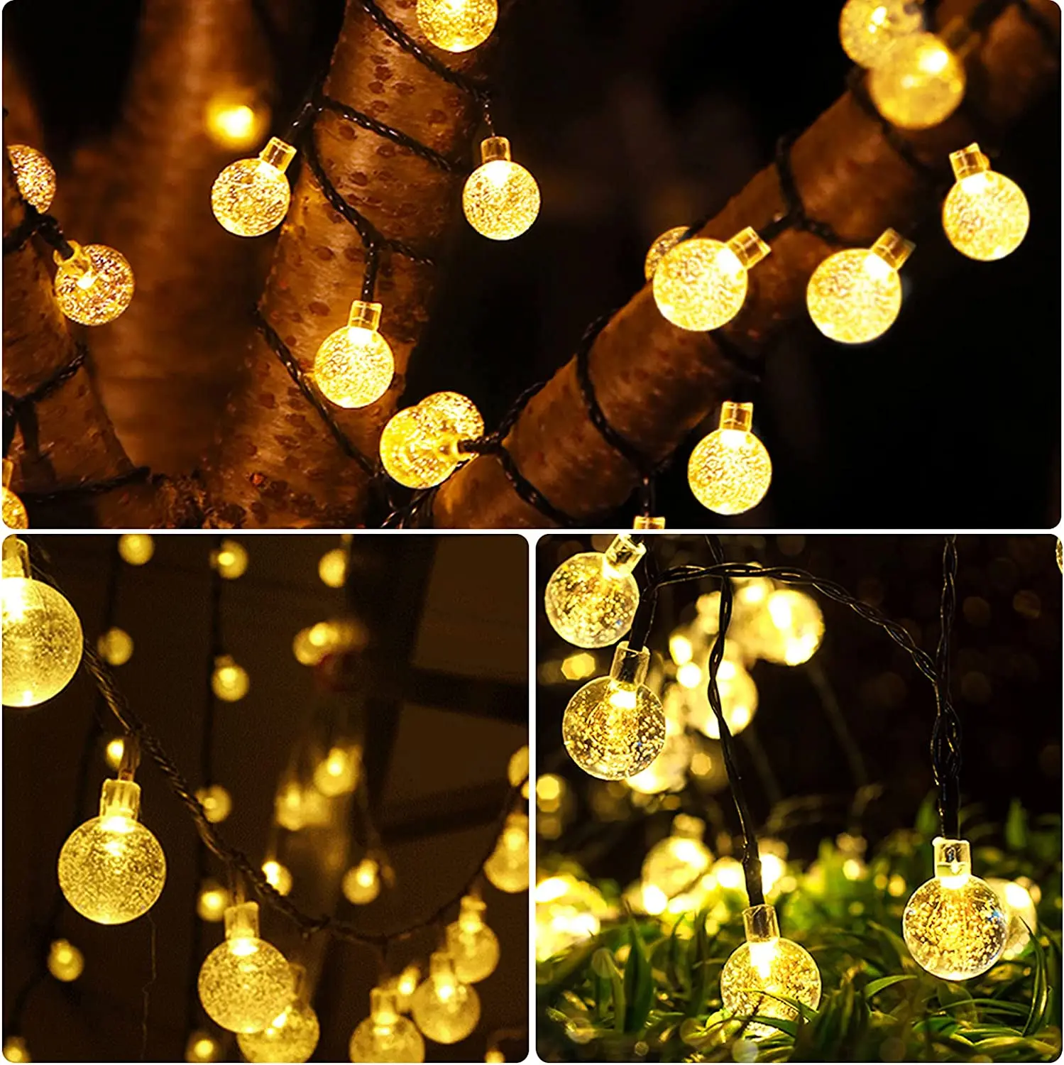 Solar String Lights Outdoor 200 Led Crystal Globe Lights with 8 Modes Waterproof Solar Powered Patio Light for Garden Xmas Decor