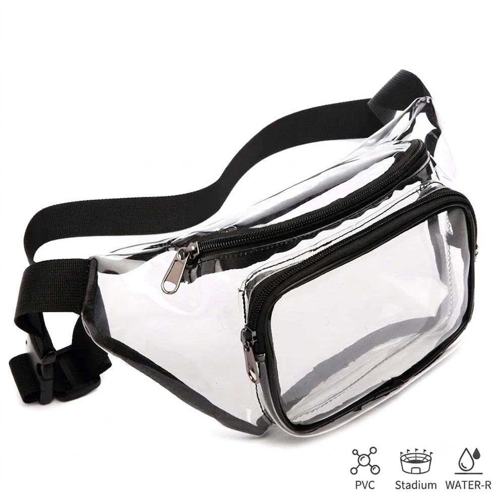 Transparent Clear PVC Fanny Pack Stadium Approved Waterproof Waist Bag for Men Women Concerts Festivals Running Gym Travel