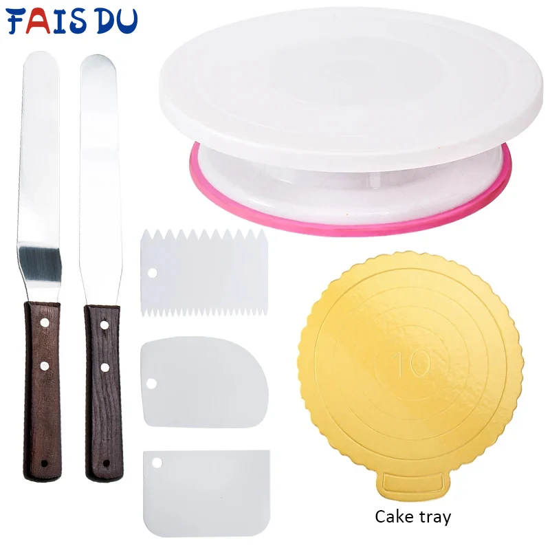 FAIS DU 6Pcs/Set Plastic Cake Turntable Rotating Cake Plastic Dough Pastry Decorating Stand Rotary Table DIY Pan Baking Tool