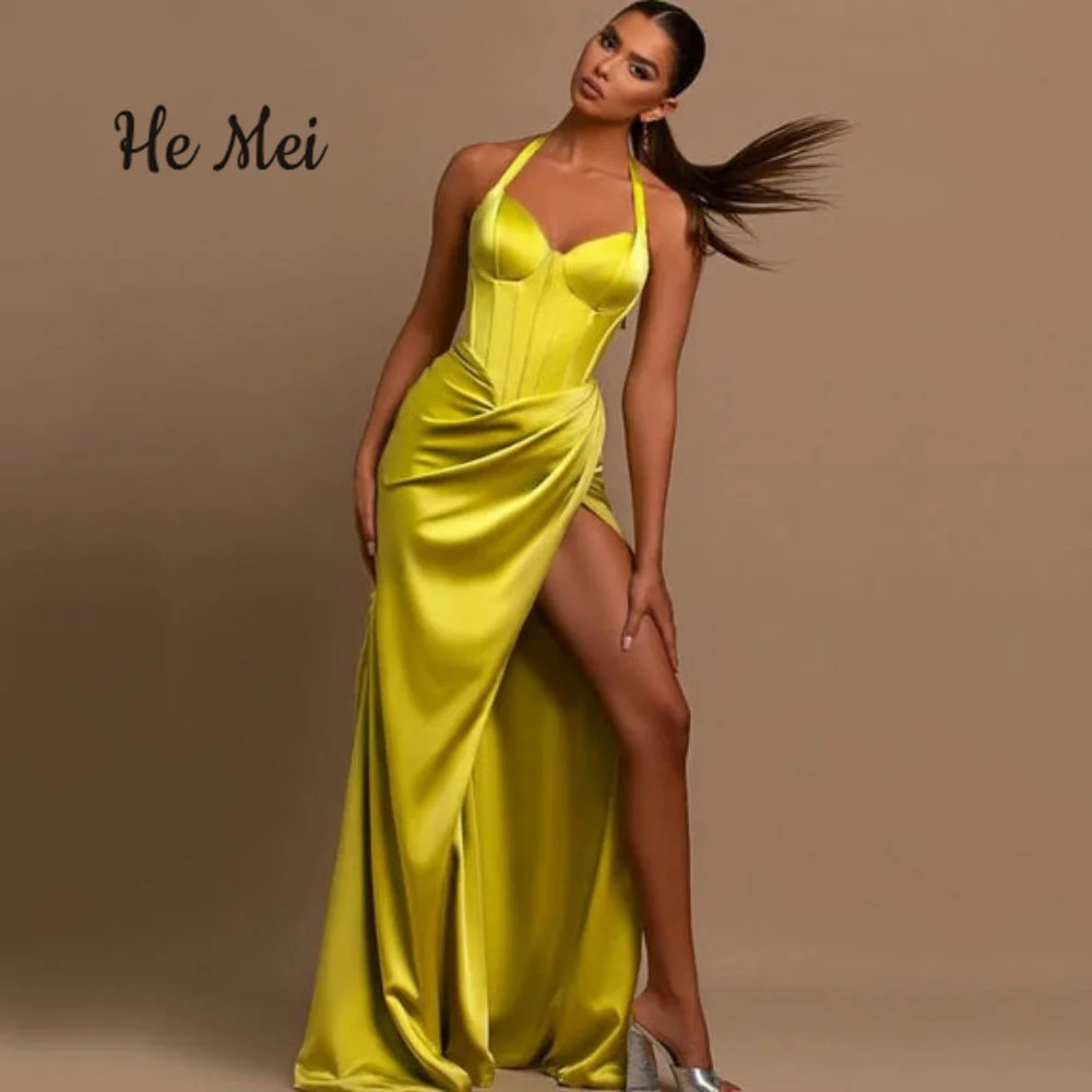 Sexy Halter Prom Dresses Sweetheart High Split Beach Party Gowns Simple Backless New Evening Dress Vestidos De Fiesta