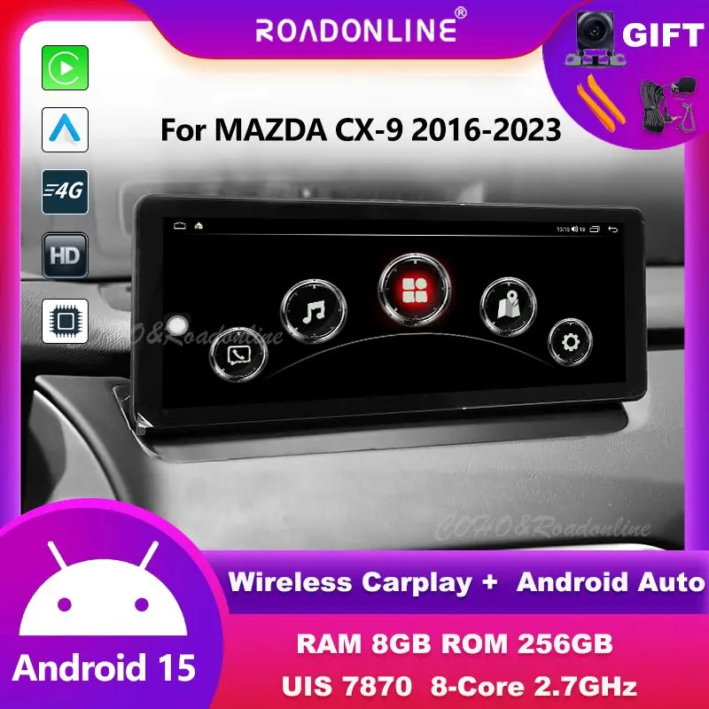 For MAZDA CX-9 2016-2023 12.3 Screen Android 15 Octa Core 1920*720 8+256G Car Multimedia Player Stereo Receiver Radio