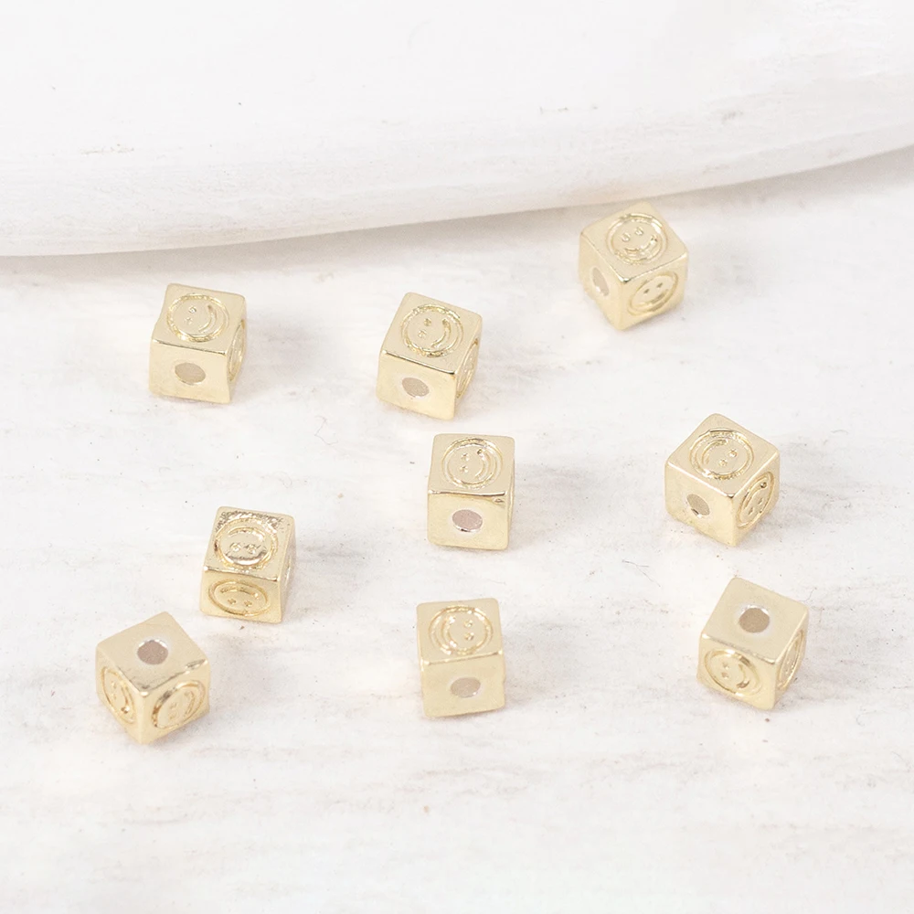 20pcs Brass Square Spacer Beads Cute Smile Face Silver and Gold Color Plated 4mm Diy Jewelry Bracelet Necklace Findings