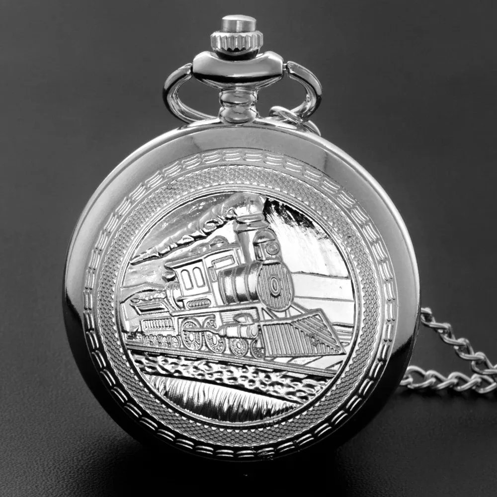 العتيقة Steampunk قطار محفورة ساعة جيب كوارتز نصف هنتر فوب سلسلة الساعات اكسسوارات رجالية أفضل قلادة هدية