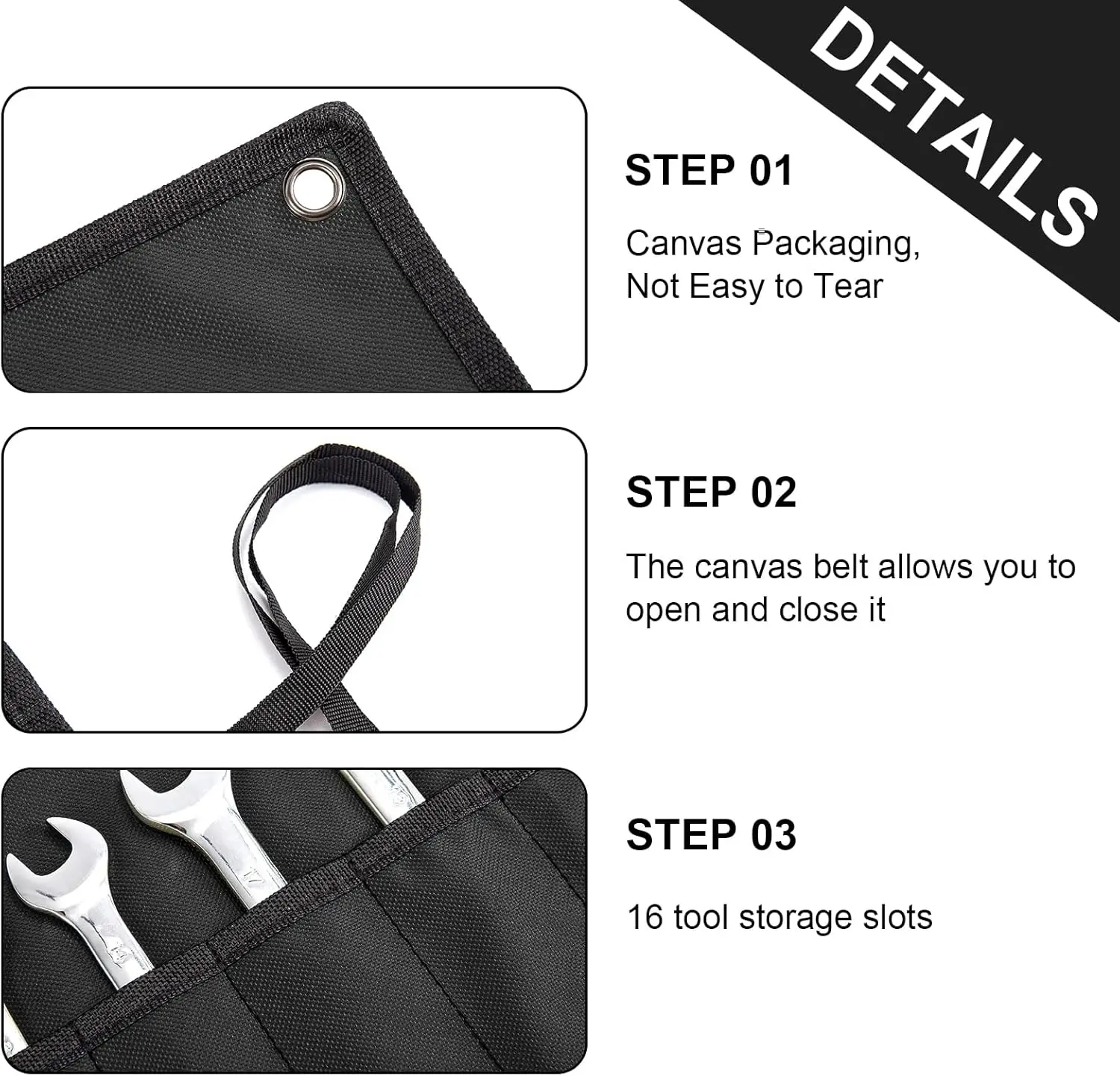 Wrench Organizer,Tool Roll Pouch – 16-Pocket Waterproof Oxford Cloth Wrench Roll Organizer