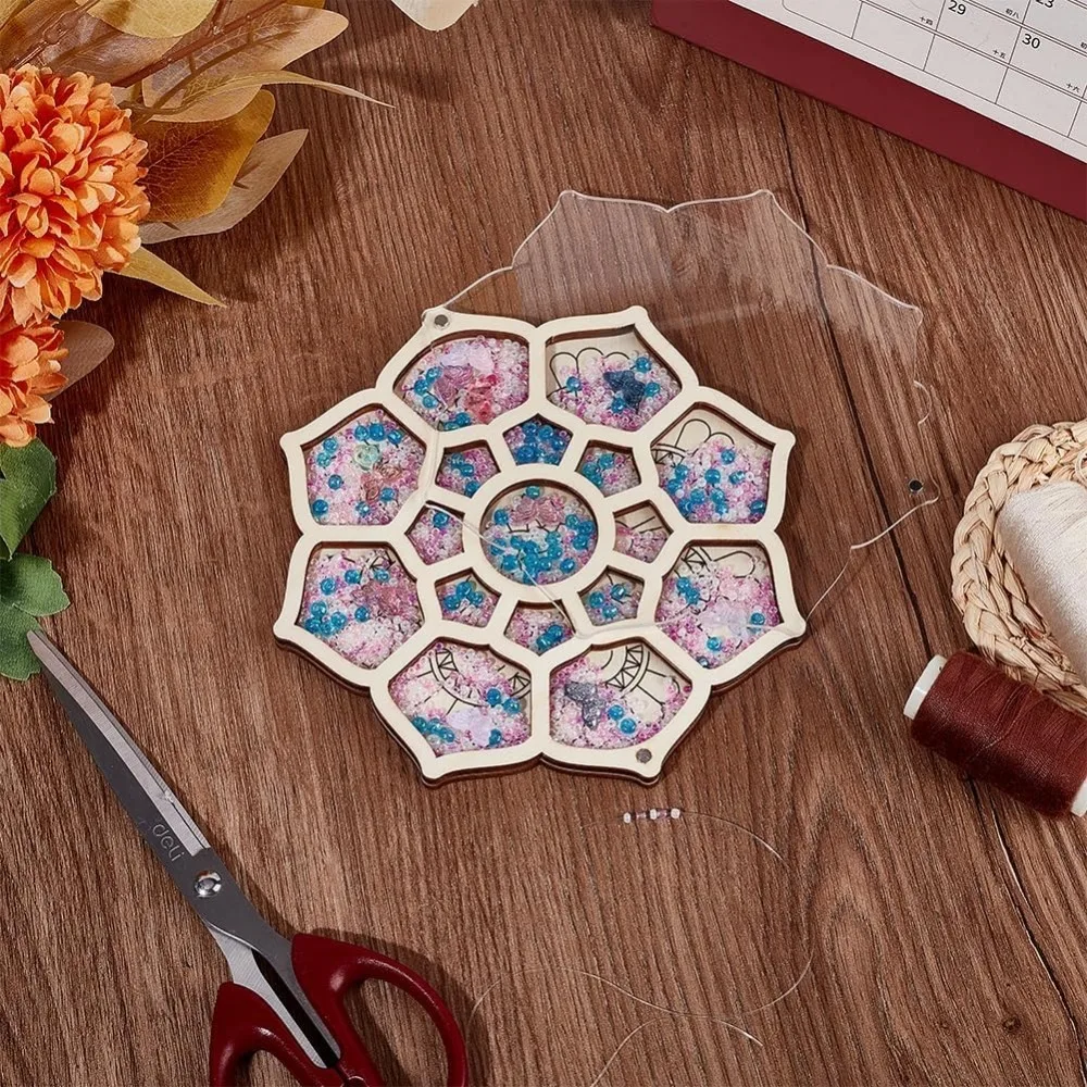 Wood Bead Organizer Tray Flower Bead Box with Lid Storage Container Case for Organizer Jewelry Making Beadwork Craft Accessory - view 5