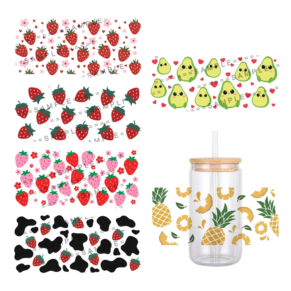 Various Lemon Fruits Strawberry UV DTF Transfer Sticker Waterproof Transfers Decals For 16oz Glass Cup Wrap Stickers