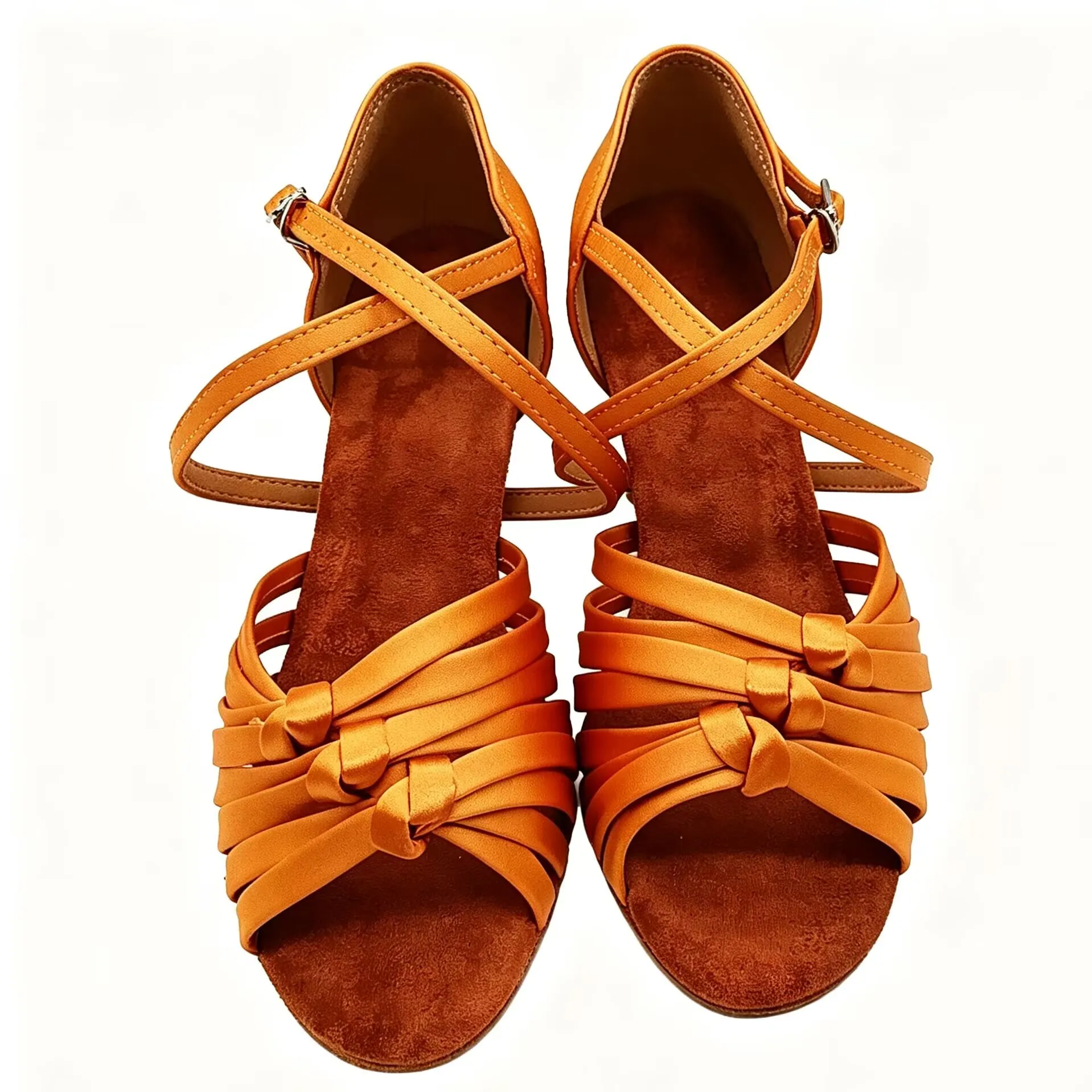 Evkoodance Latin Salsa Tango Dance Shoes Ladies 7cm Heel Height Professional Tan Satin Shoes Customized  Women Evkoo-045 Shoes