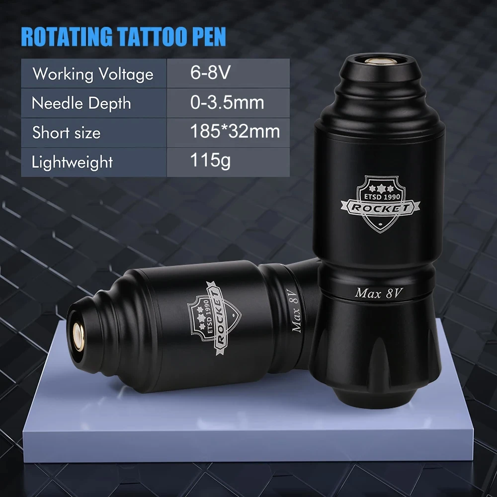 Tattoo short pen Short Mini Rocket Tattoo Machine Set RCA Jack Automatic Rotary Stroke 3.5mm Permanent Makeup Tattoo Pen Kit