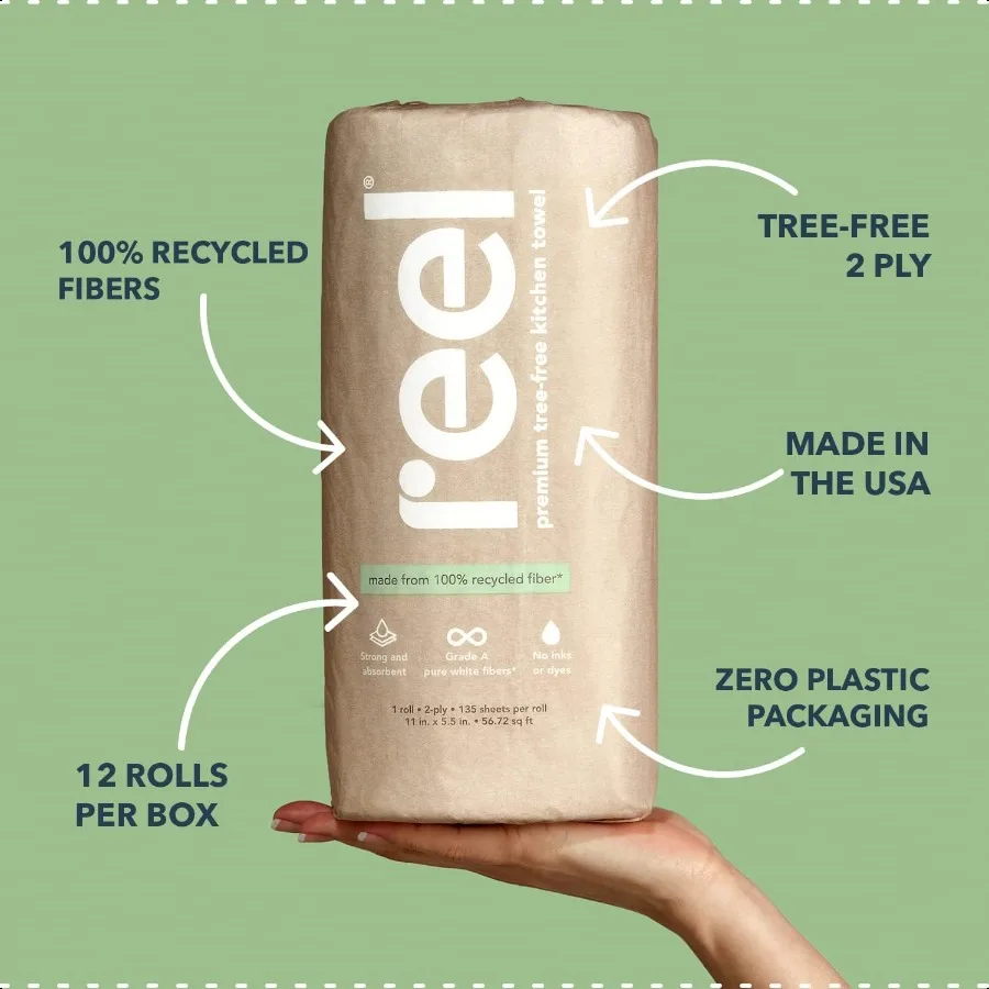 Asciugamani di carta riciclata premium 12 rotoli 2 strati realizzati da TreeFree 100 carta riciclata EcoFriendly ipoallergenico e plastica zero P
