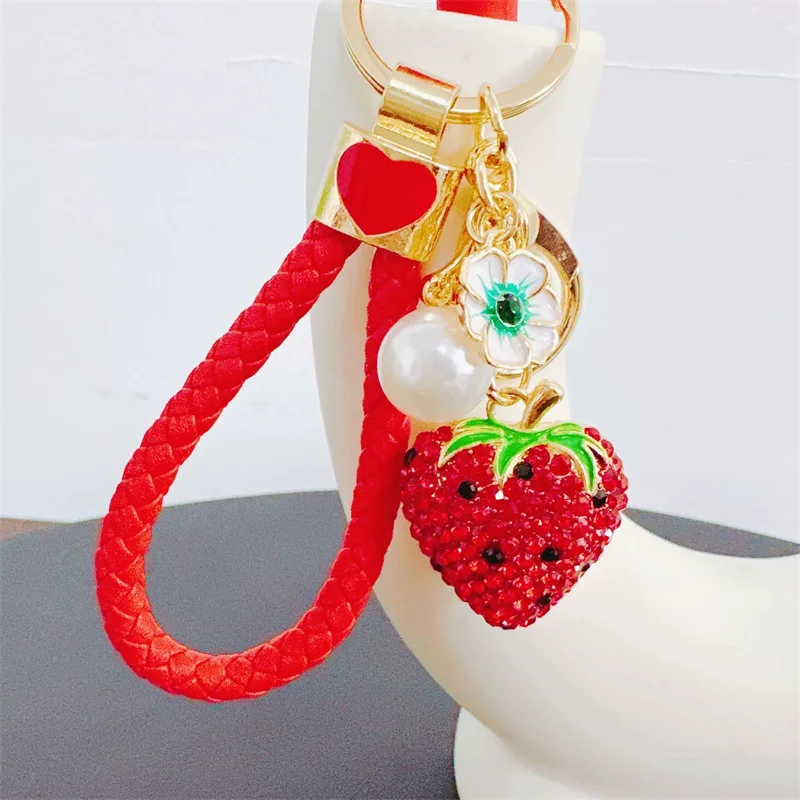 Cute Rhinestone Fruit Charms Keychain Lovely Fruit Pendants Keyrings For Women Kids Car Key Decor Party Jewelry Gift - view 2