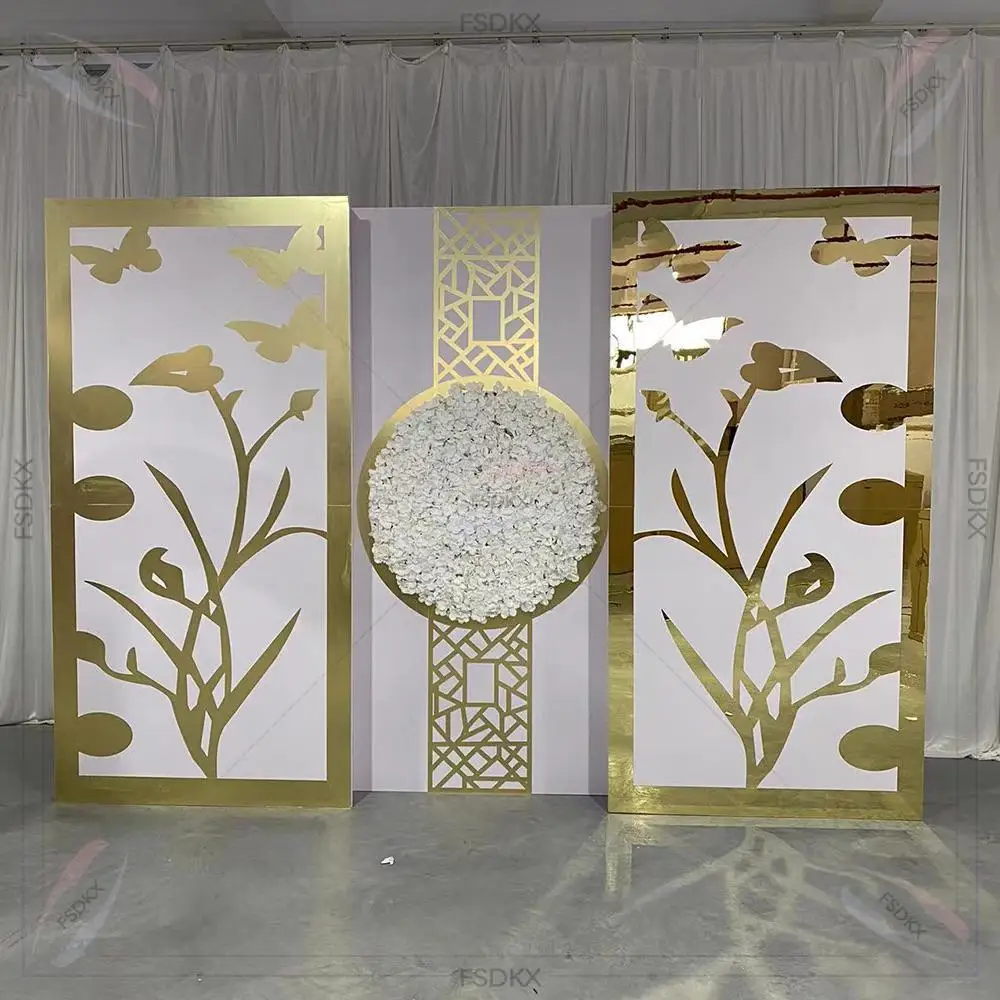 

Shiny Gold Pink Acrylic Backdrop 3pcs Arch Set Events Party Acrylic Decoration for Baby Shower Wedding Decoration