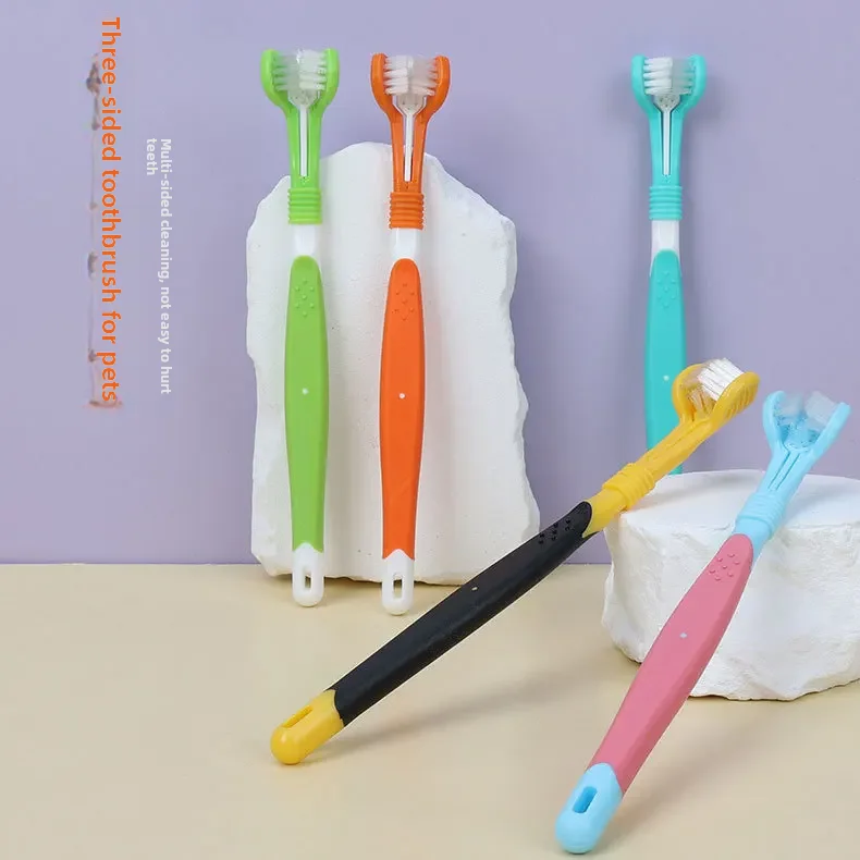 Three-head toothbrush dog and cat toothbrush cleaning cat toothbrush dog toothbrush cat tooth pet toothbrush pet supplies who...