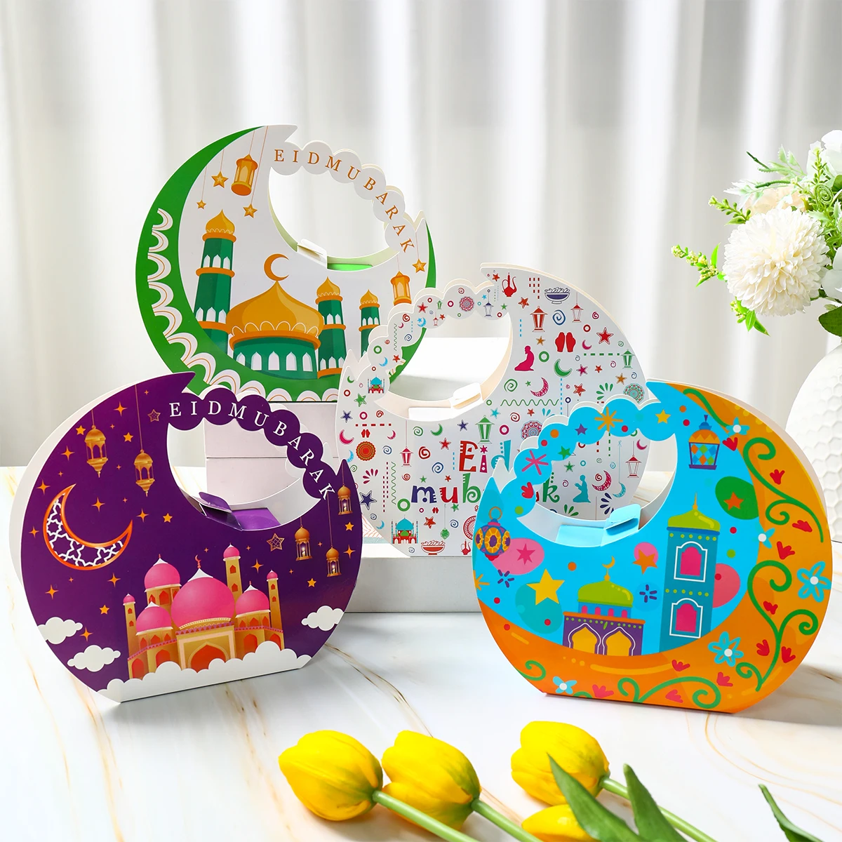 Eid Mubarak Star Moon Candy Box Ramadan Kareem Decoration 2025 For Home Islamic Muslim Party Supplies Castle Chandelier Gift Box