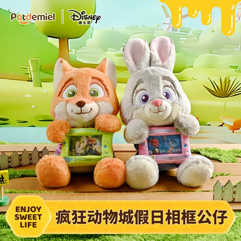 In Stock Original Potdemiel Collectible Zootopia Judy Nick Stuffed Plush Toy Built-in Photo Frame DIY Table Ornament Birthday Pr