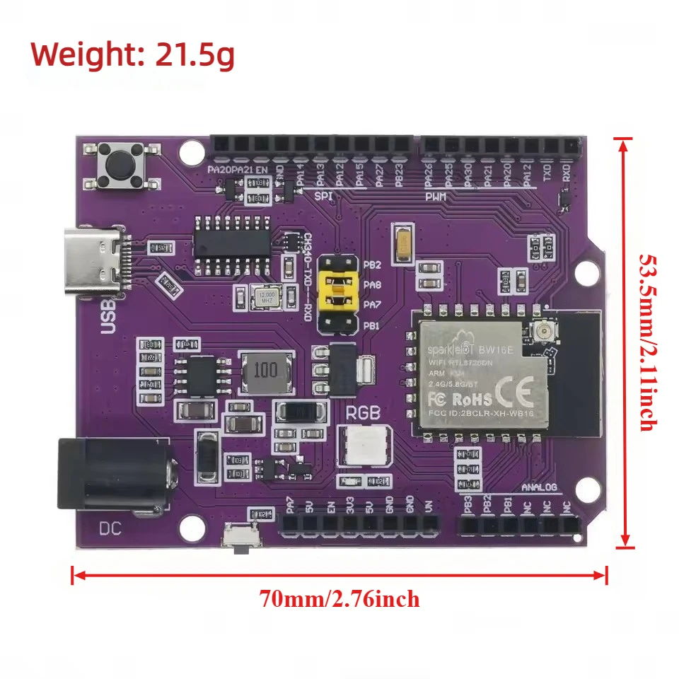 RTL8720DN Dual Band WiFi Bluetooth Module BW16 Development Board Low Power BLE Support Arduino IDE for IoT Project