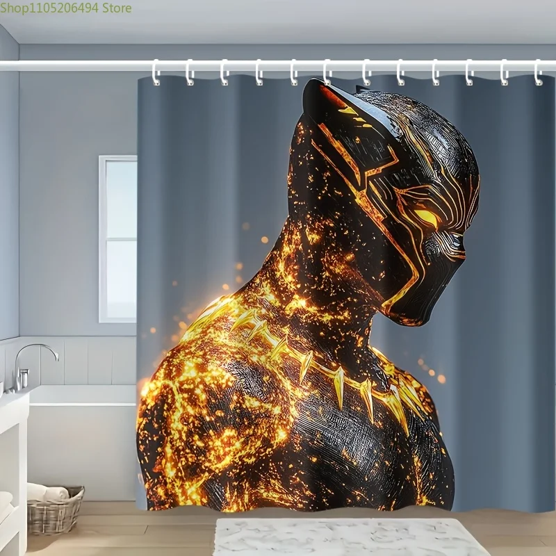 

1 шт. занавеска для душа с изображением черной пантеры - полиэстер, яркий золотисто-черный дизайн с замысловатыми узорами, в комплекте крючки для легкого крепления.