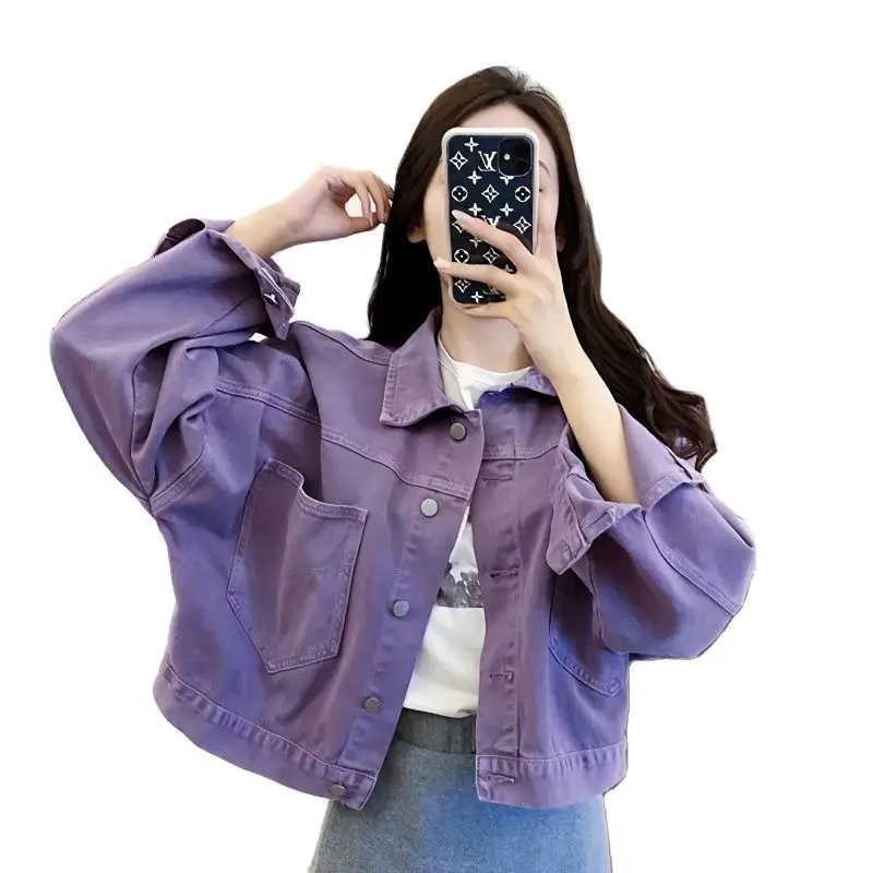 

Женская джинсовая куртка, осенняя модная облегающая Повседневная Уличная одежда на пуговицах в стиле Харадзюку, женская джинсовая куртка на весну, 2022