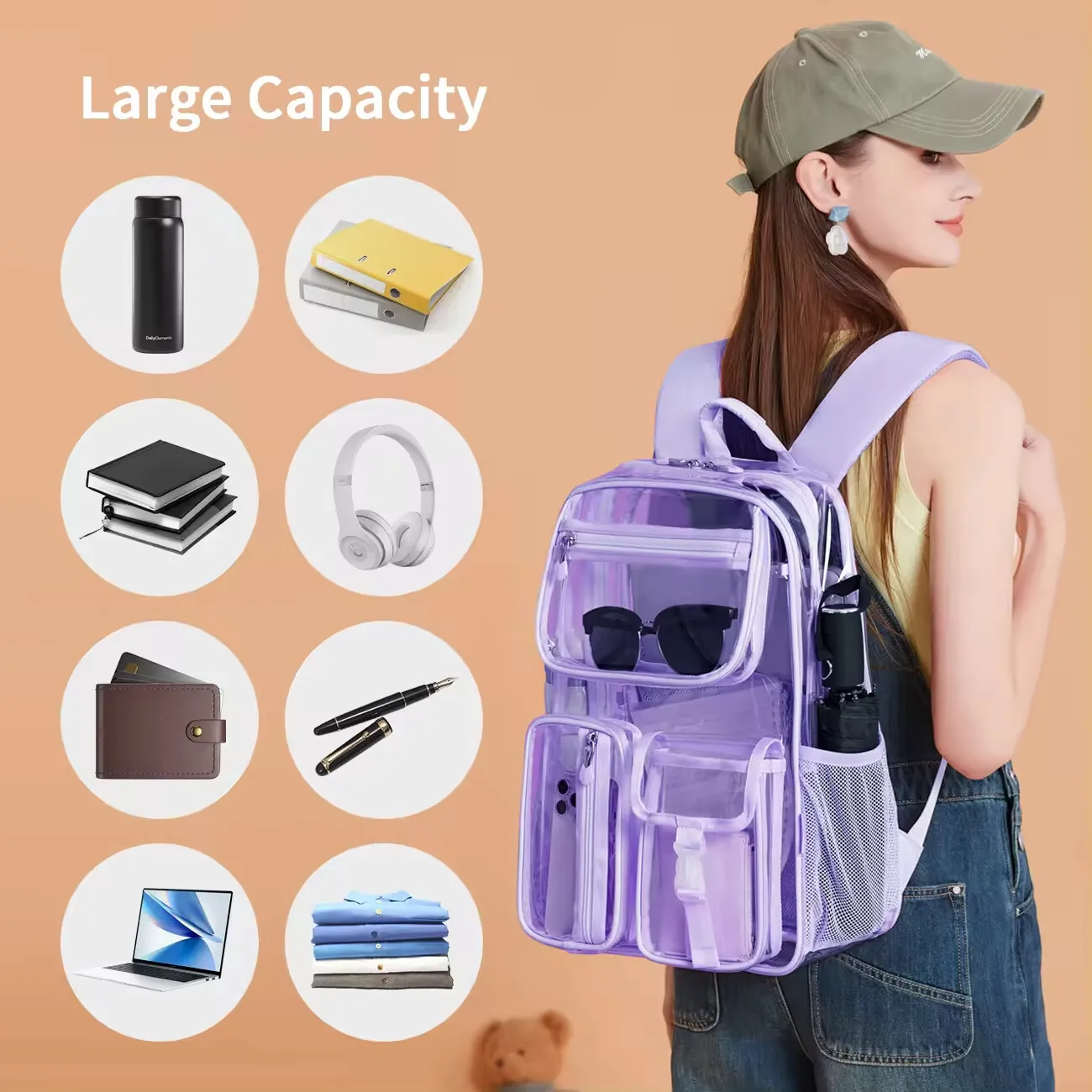 AOK School Bags College TPU Transparent Jelly Bag Large Capacity Backpack For Middle School Student School Bags For Woman