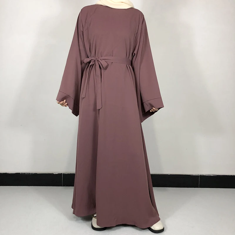 15 Farben Basic Plain Nida Abaya mit kostenlosem Gürtel Hochwertige muslimische Frauen bescheidenes einfaches Kleid EID Ramadan islamische Kleidung