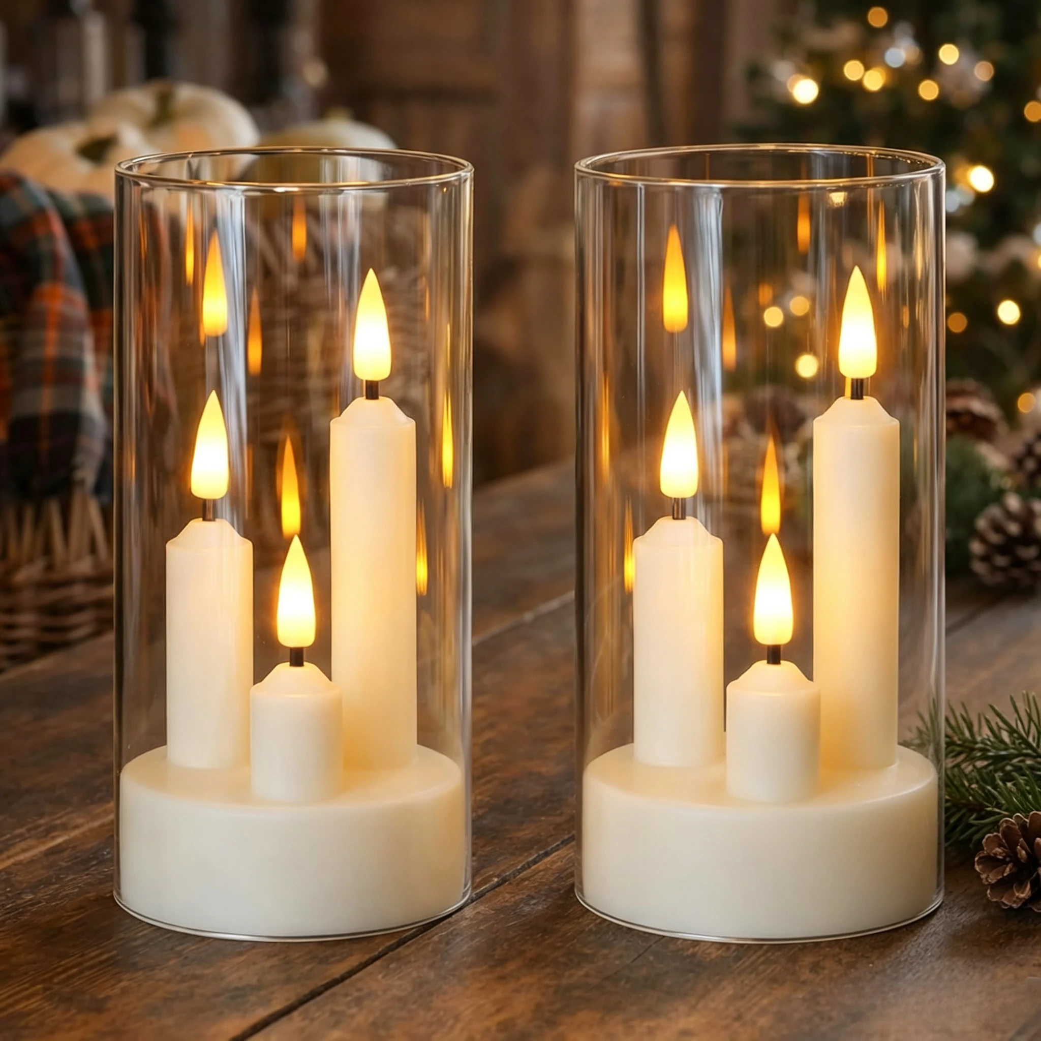 Flameless 3-in-1 Cone Candle Battery-Operated Acrylic LED Candle with 3D Flickering Wick for Holiday Party Wedding Centerpieces