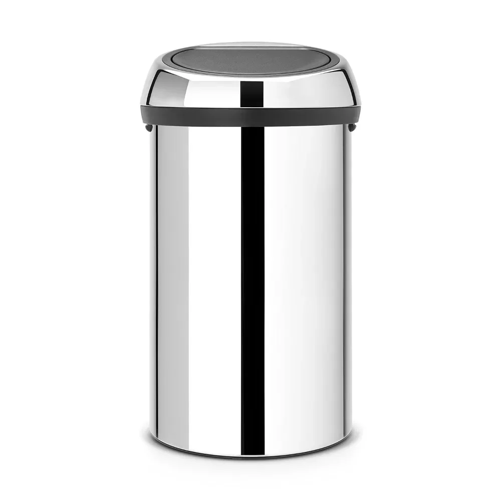 Touch Bin, Trash Bin, Garbage Bin, Paper Container, Lid, Metallic Grey, Grey, 60 L, 402425