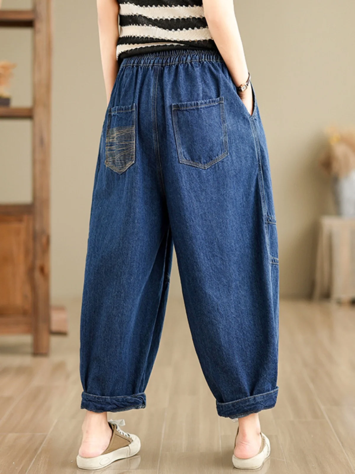 Retro Denim Jeans Dames Rechte Pijpen Faion Afslanken Losse Casual Negen Punten Oude Vader Wijde Pijpen Broek Lente Nieuwe Collectie