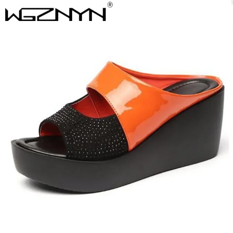 Zapatillas de plataforma para mujer, zapatos de cuña, chanclas de tacón alto sin cordones, sandalias informales sólidas, Verano