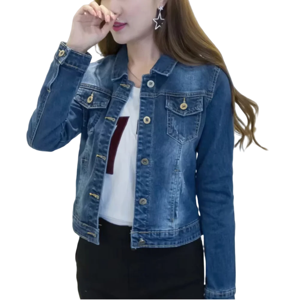 Loose clothes Women Denim jacket Short Jeans Jacket Turn Down Collar Button Denim Outwear For women's denim jacket