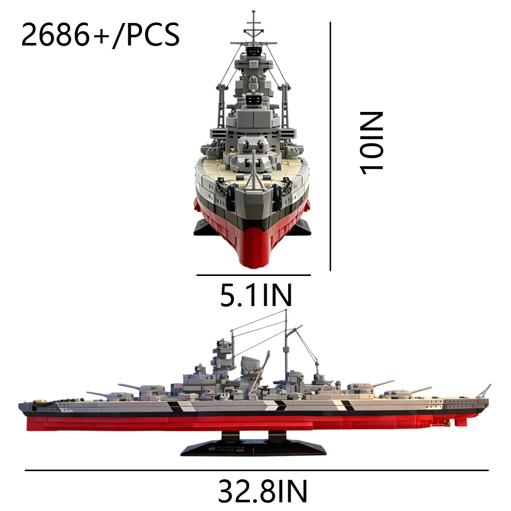 1: 300 Bismarck class battleship building block set 2686+/PCS large cruiser strategic ship collection and assembly model gift