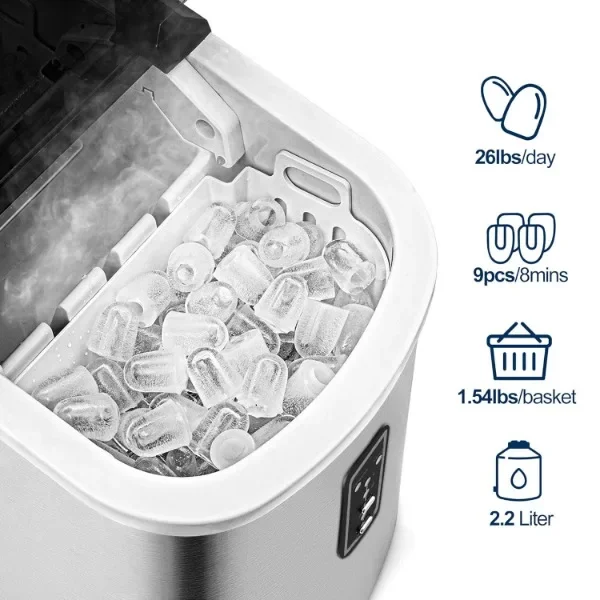 EUHOMY Ice Maker Countertop Machine - 26 lbs in 24 Hours, 9 Cubes Ready in 8 Mins, Electric Ice Maker and Compact Portable Ice