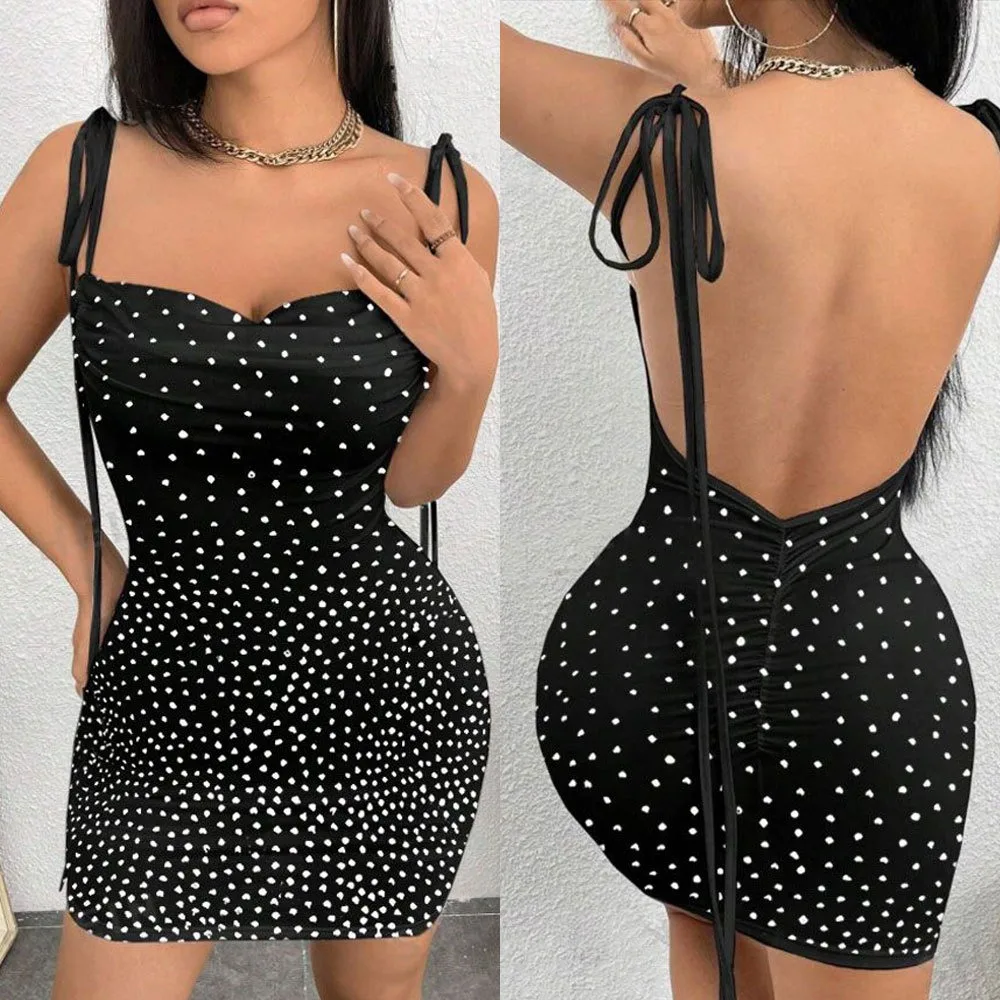 

Party Nightclub Club Prom Sexy Hot Rhinestone Backless Strappy Drawstring Hip Wrap Dresses