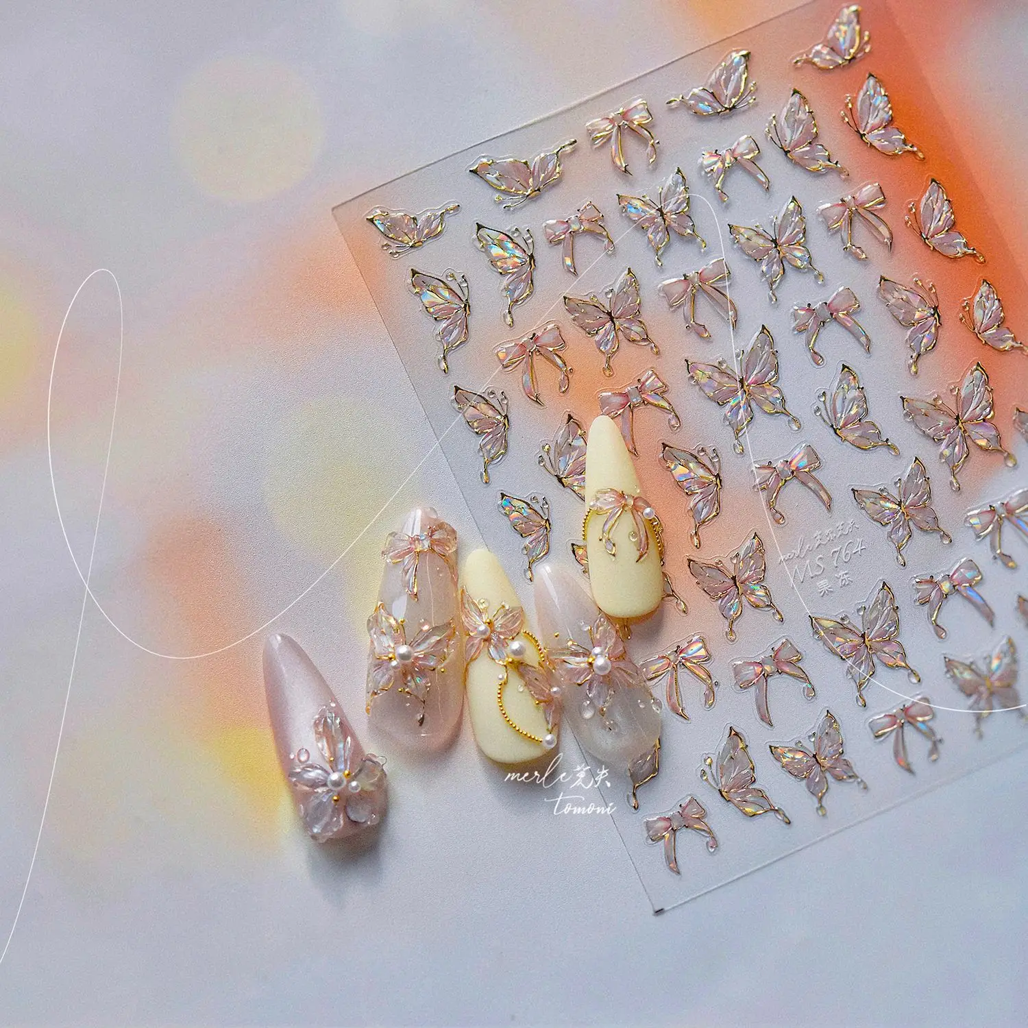 Pegatinas de mariposa 5D para uñas, pegatinas de mariposa de gelatina brillante para decoración de uñas, calcomanías deslizantes autoadhesivas DIY, piezas de manicura