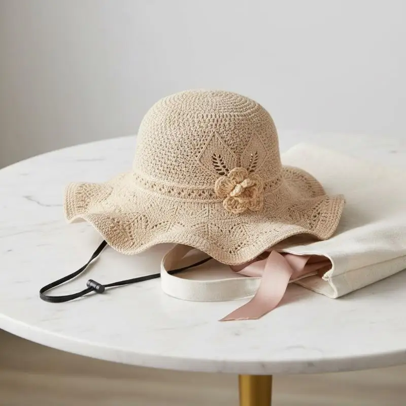 New Sun Protection Flower Straw Hat Hollow Breathable Basin Cap Women Visors For Outdoor Travel Beach