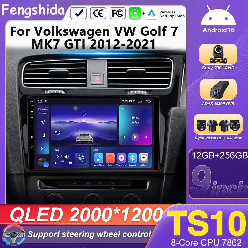 Car Radio For Volkswagen VW Golf 7 MK7 GTI 2012-2021 Android 16 Right Hand Drive RHD Carplay Android Stereo Video Player 2 Din