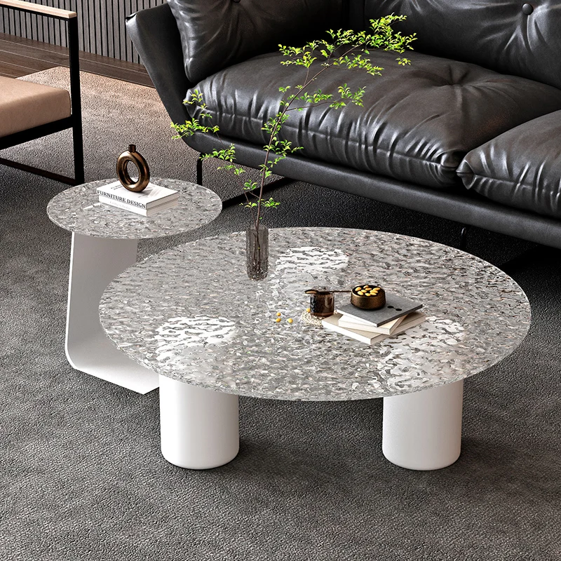 Glass Modern Coffee Table Round Space Saving Poker Dining Tea Designer Side Table Books Livingroom Couchtisch Patio Furniture