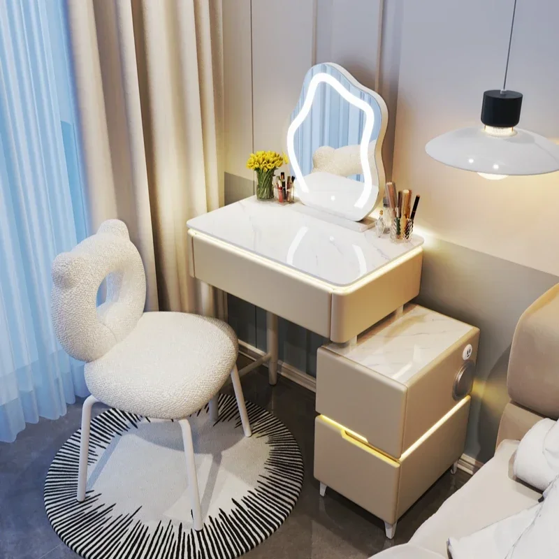 

Luxury Modern White Vanity Tables Storage Mirror Chair Girls Makeup Dressers Space Saving Penteadeira Quarto Furniture Home