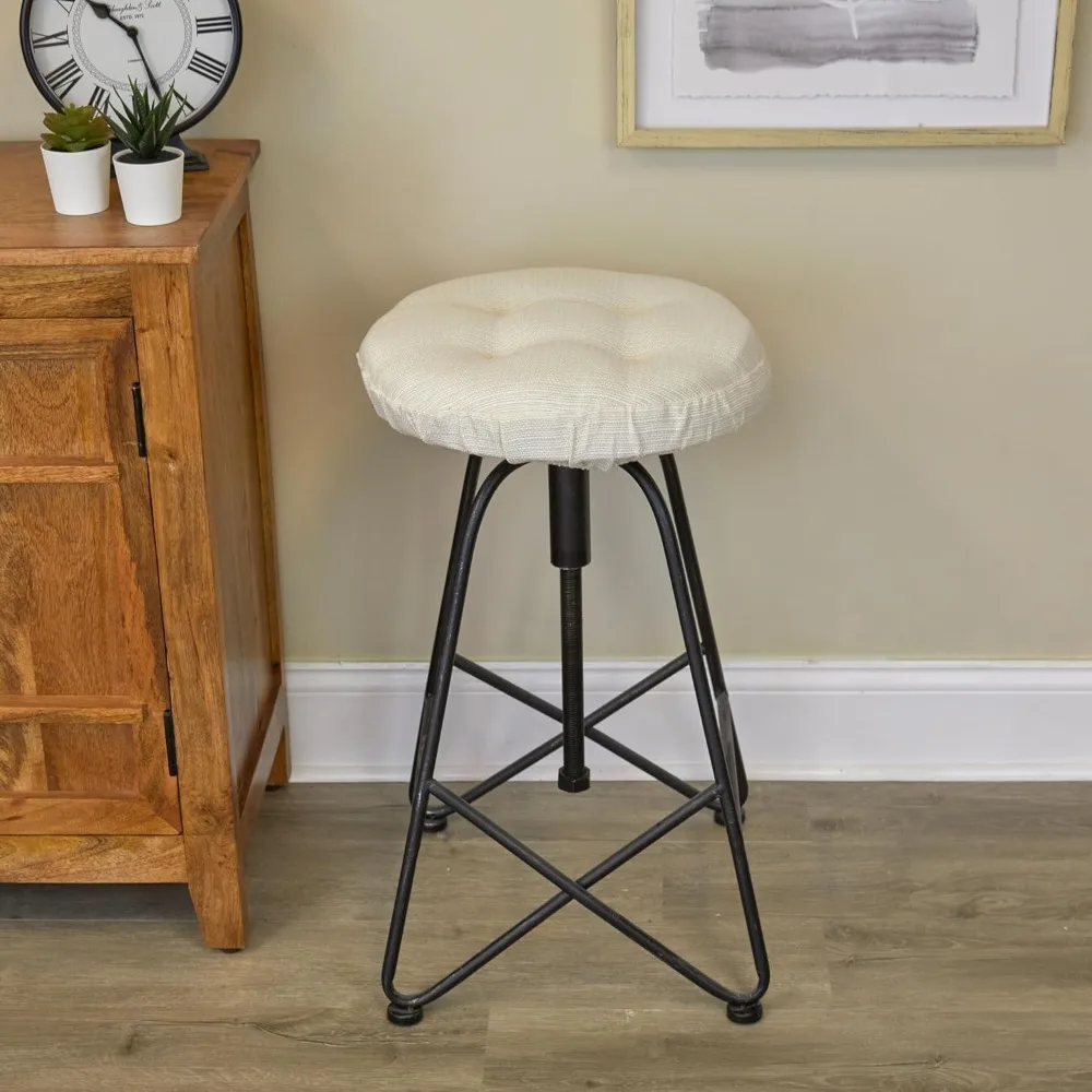 Non-Slip Tufted Round Barstool Cushion Set of 4, 14” Ivory for Dining and Hospitality Use